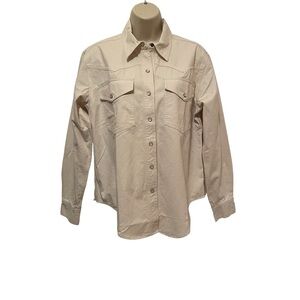 NWT Banana Republic Women’s Pearl Snap Shirt Ivory 100% Cotton Size Small